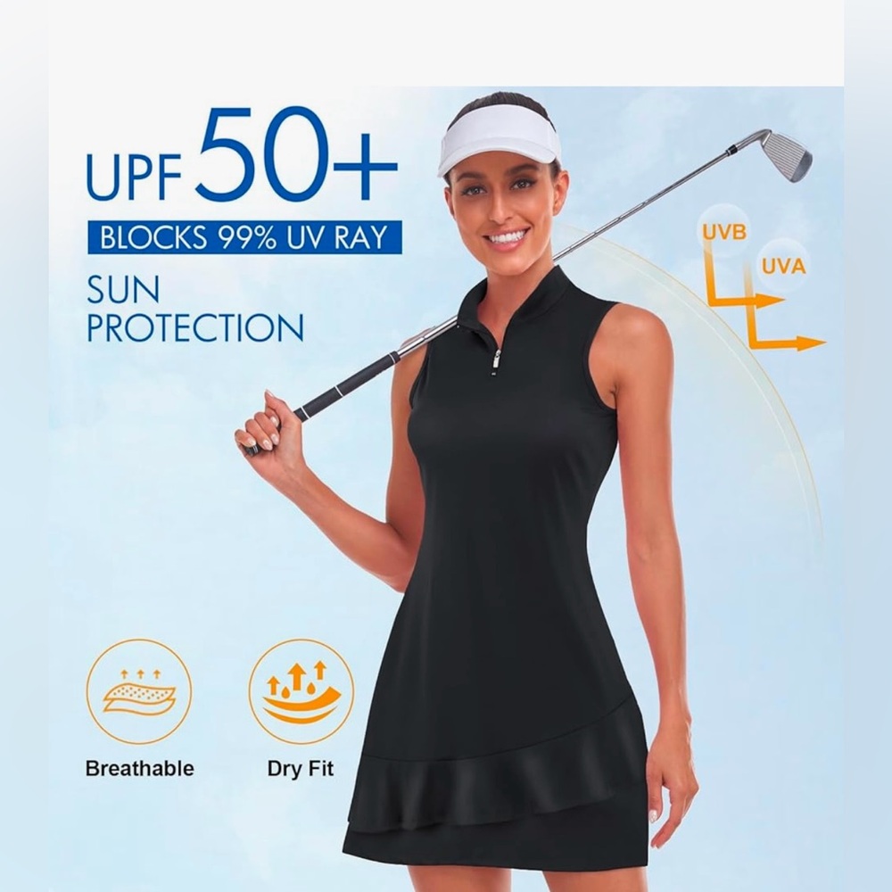 NWOT Sleeveless Golf Dress with Shorts and Pockets Zip Up Stand up Collar